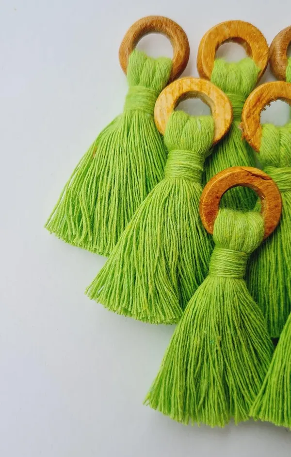 Parrot_Green_Mini_Cotton_Tassels_with_wooden_rings__for_Saree/Blouse/Dupatta/DIY/Decor,_Pack_of_10