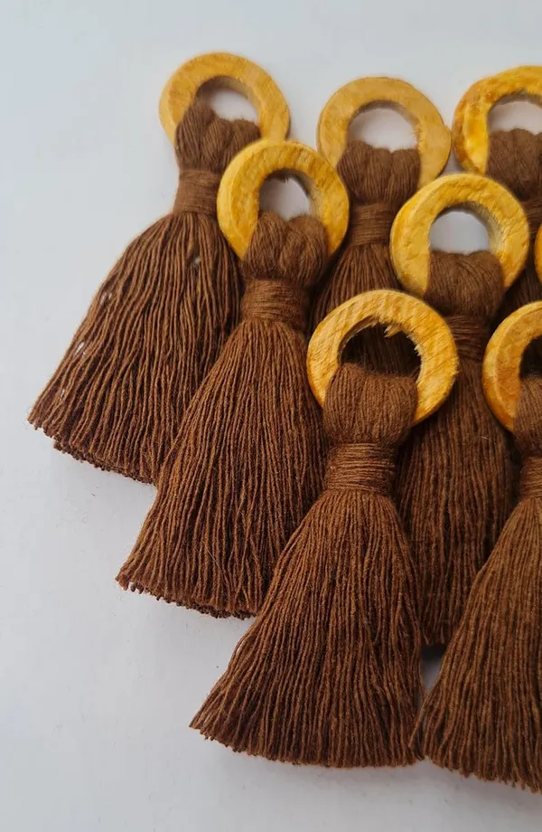 Chocolate_Brown_Mini_Cotton_Tassels_with_wooden_rings_for_Saree/Blouse/Dupatta/DIY/Decor,_Pack_of_10
