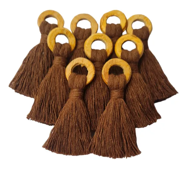 Chocolate_Brown_Mini_Cotton_Tassels_with_wooden_rings_for_Saree/Blouse/Dupatta/DIY/Decor,_Pack_of_10