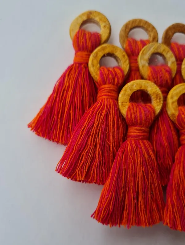 Mix_-Dark_Pink_&_Orange_Mini_Cotton_Handmade_Tassels_with_Wooden_Rings_,_Pack_Of_10
