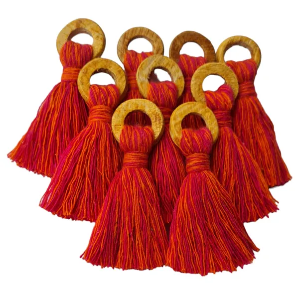 Mix_-Dark_Pink_&_Orange_Mini_Cotton_Handmade_Tassels_with_Wooden_Rings_,_Pack_Of_10