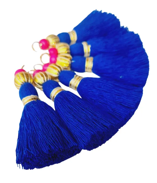 Mini_Handmade_Cotton_Tassels_with_Zari_Bead_,_Pack_of_10_(Royal_Blue)