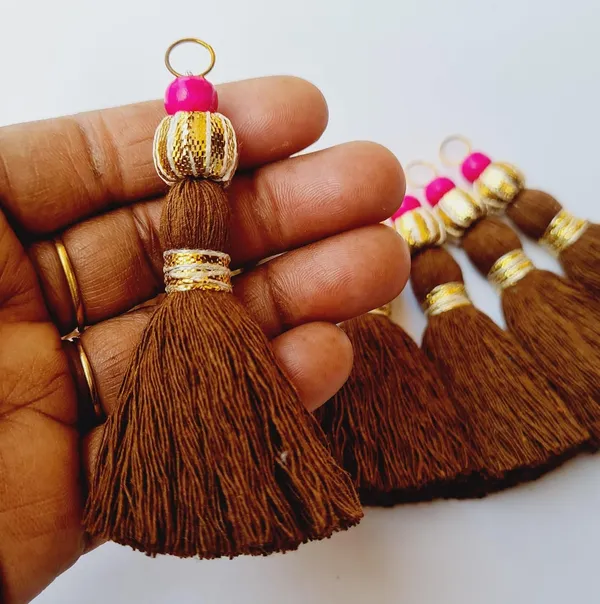 Mini_Handmade_Cotton_Tassels_with_Zari_Bead_,_Pack_of_10_(Chocolate_Brown)