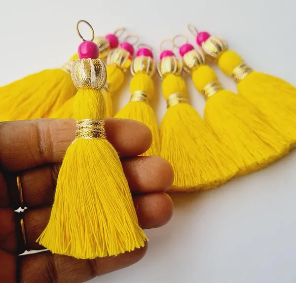 Mini_Handmade_Cotton_Tassels_with_Zari_Bead_,_Pack_of_10_(Bright_Yellow)