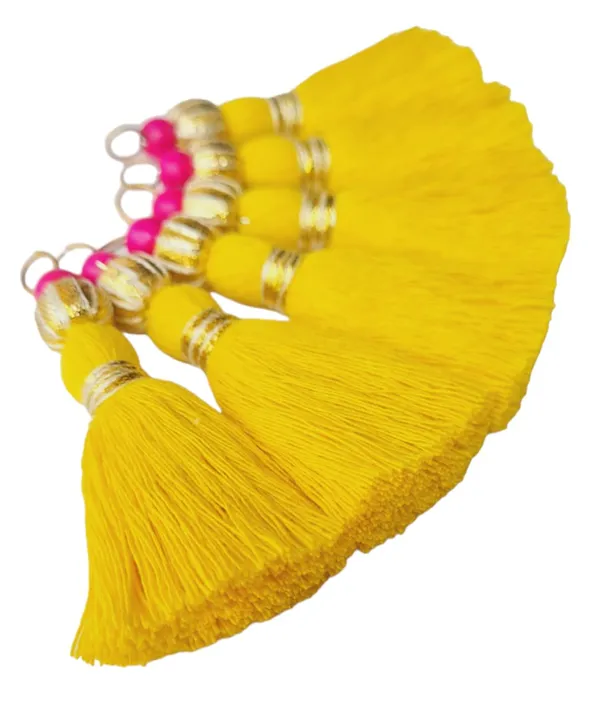 Mini_Handmade_Cotton_Tassels_with_Zari_Bead_,_Pack_of_10_(Bright_Yellow)