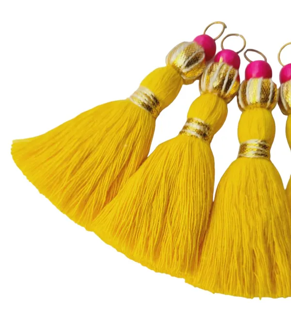 Mini_Handmade_Cotton_Tassels_with_Zari_Bead_,_Pack_of_10_(Bright_Yellow)