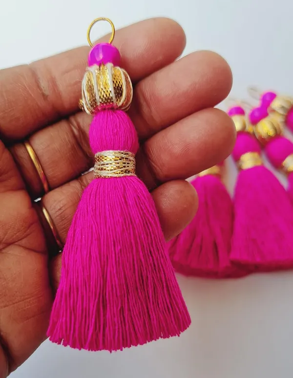 Mini_Handmade_Cotton_Tassels_with_Zari_Bead_,_Pack_of_10_(Dark_Pink)
