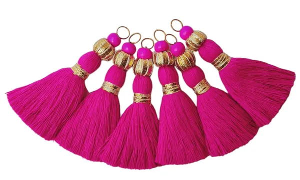 Mini_Handmade_Cotton_Tassels_with_Zari_Bead_,_Pack_of_10_(Dark_Pink)