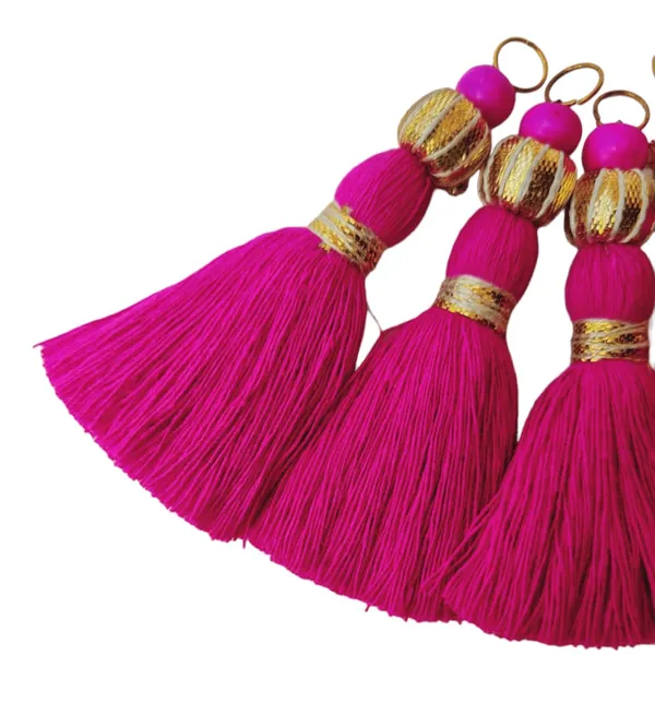 Mini_Handmade_Cotton_Tassels_with_Zari_Bead_,_Pack_of_10_(Dark_Pink)