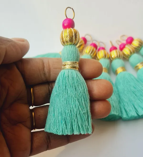 Mini_Handmade_Cotton_Tassels_with_Zari_Bead_,_Pack_of_10_(Turquoise_Blue)