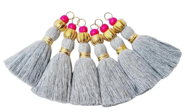 Mini_Handmade_Cotton_Tassels_with_Zari_Bead_,_Pack_of_10_(Grey)