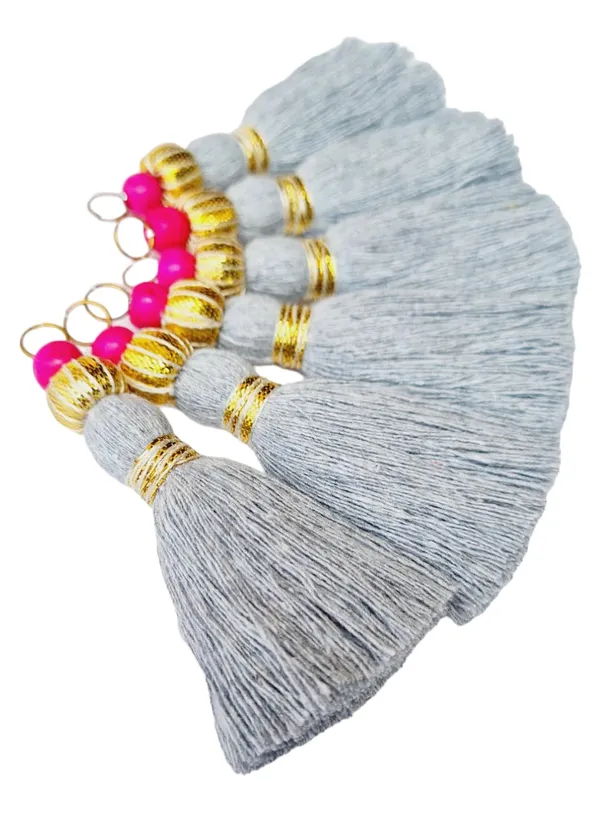 Mini_Handmade_Cotton_Tassels_with_Zari_Bead_,_Pack_of_10_(Grey)