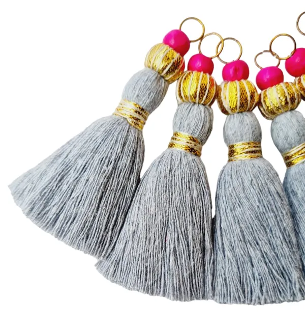 Mini_Handmade_Cotton_Tassels_with_Zari_Bead_,_Pack_of_10_(Grey)
