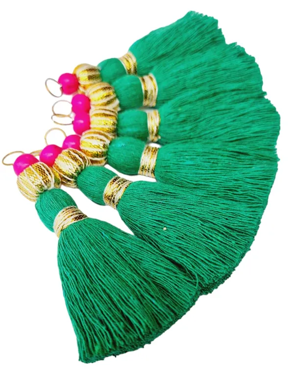 Mini_Handmade_Cotton_Tassels_with_Zari_Bead_,_Pack_of_10_(Dark_Green)