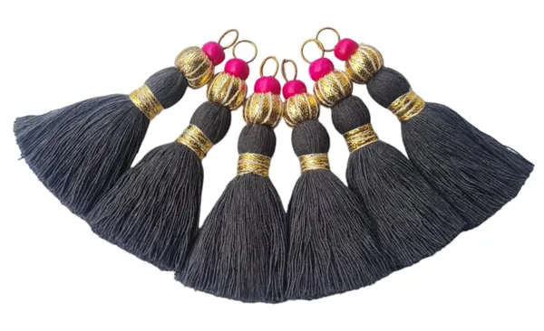 Mini_Handmade_Cotton_Tassels_with_Zari_Bead_,_Pack_of_10_(Military_Green)