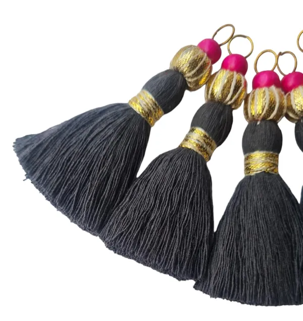 Mini_Handmade_Cotton_Tassels_with_Zari_Bead_,_Pack_of_10_(Military_Green)