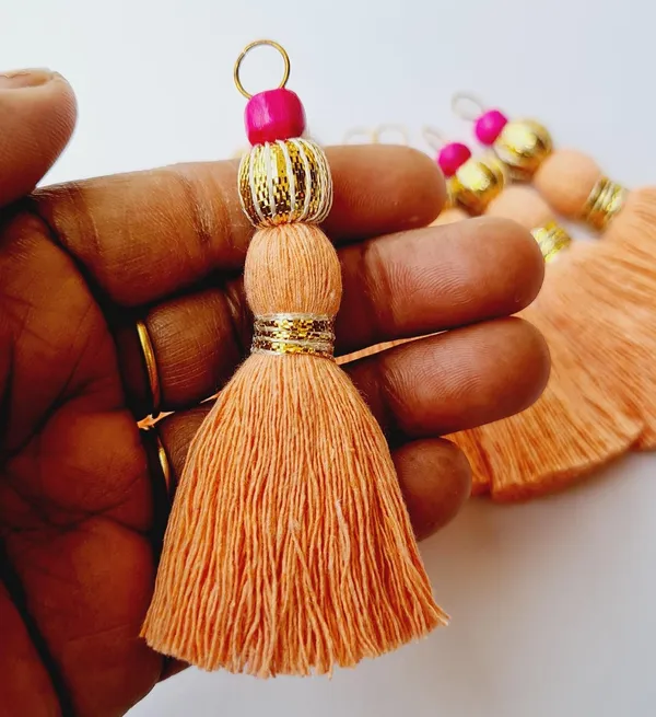 Mini_Handmade_Cotton_Tassels_with_Zari_Bead_,_Pack_of_10_(Peach)