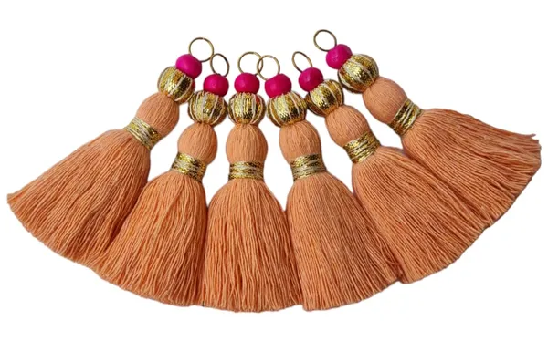Mini_Handmade_Cotton_Tassels_with_Zari_Bead_,_Pack_of_10_(Peach)