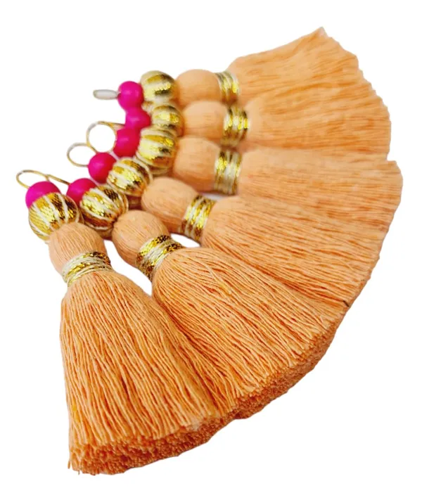 Mini_Handmade_Cotton_Tassels_with_Zari_Bead_,_Pack_of_10_(Peach)