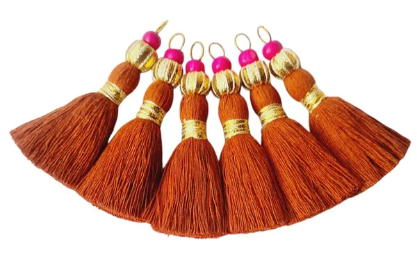 Mini_Handmade_Cotton_Tassels_with_Zari_Bead_,_Pack_of_10_(Rust_Brown)