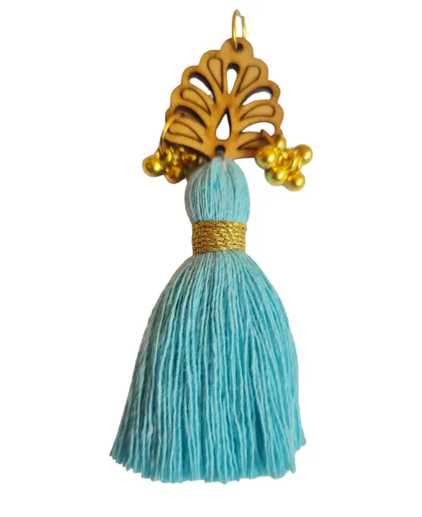 Sky_Blue_Cotton_Handmade_Mini_Tassels_With_Wood_Leaf_&_Ghungroo_,_Pack_Of_10