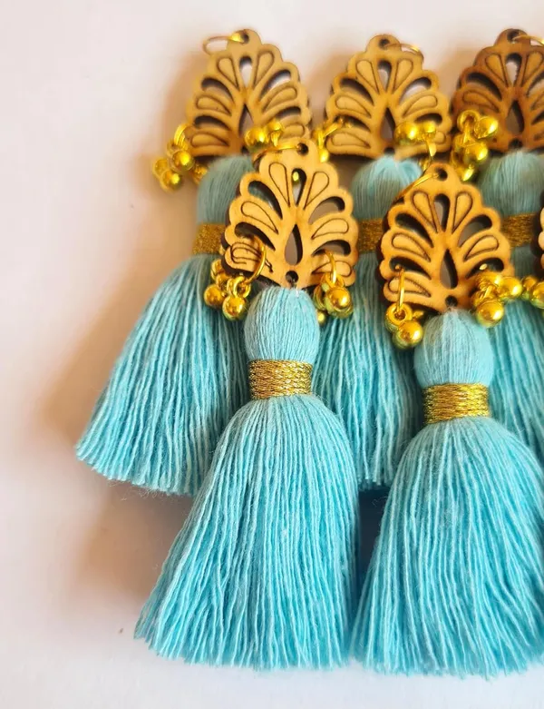 Sky_Blue_Cotton_Handmade_Mini_Tassels_With_Wood_Leaf_&_Ghungroo_,_Pack_Of_10