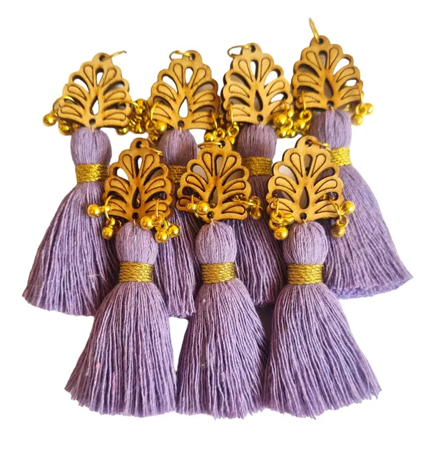 Lavender_Cotton_Handmade_Mini_Tassels_With_Wood_Leaf_&_Ghungroo_,_Pack_Of_10
