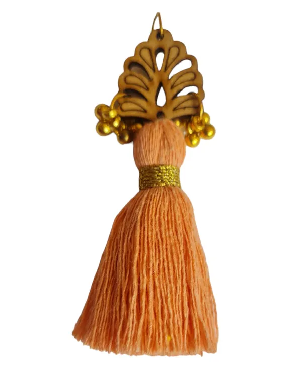 Peach_Cotton_Handmade_Mini_Tassels_With_Wood_Leaf_&_Ghungroo_,_Pack_Of_10