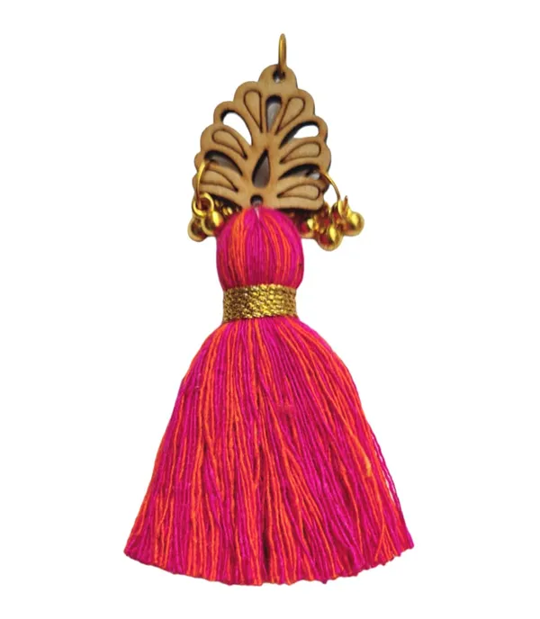 Mix-Dark_Pink_&_Orange_Cotton_Handmade_Mini_Tassels_With_Wood_Leaf_&_Ghungroo_,_Pack_Of_10