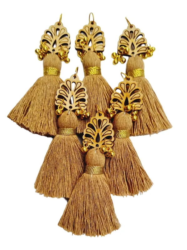 Dark_Beige_Cotton_Handmade_Mini_Tassels_With_Wood_Leaf_&_Ghungroo_,_Pack_Of_10