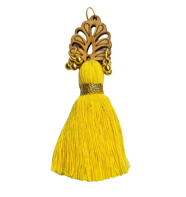 Bright_Yellow_Cotton_Handmade_Mini_Tassels_With_Wood_Leaf_&_Ghungroo_,_Pack_Of_10