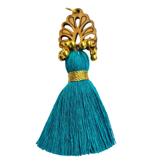 Aqua_Blue_Cotton_Handmade_Mini_Tassels_With_Wood_Leaf_&_Ghungroo_,_Pack_Of_10