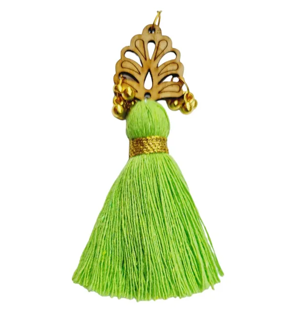 Parrot_Green_Cotton_Handmade_Mini_Tassels_With_Wood_Leaf_&_Ghungroo_,_Pack_Of_10
