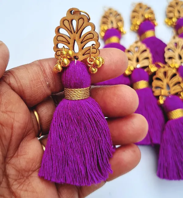 Purple_Cotton_Handmade_Mini_Tassels_With_Wood_Leaf_&_Ghungroo_,_Pack_Of_10