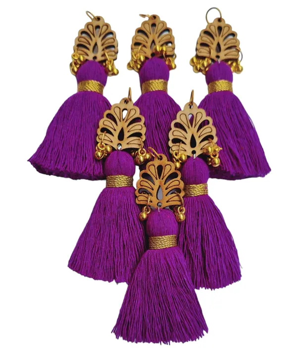 Purple_Cotton_Handmade_Mini_Tassels_With_Wood_Leaf_&_Ghungroo_,_Pack_Of_10