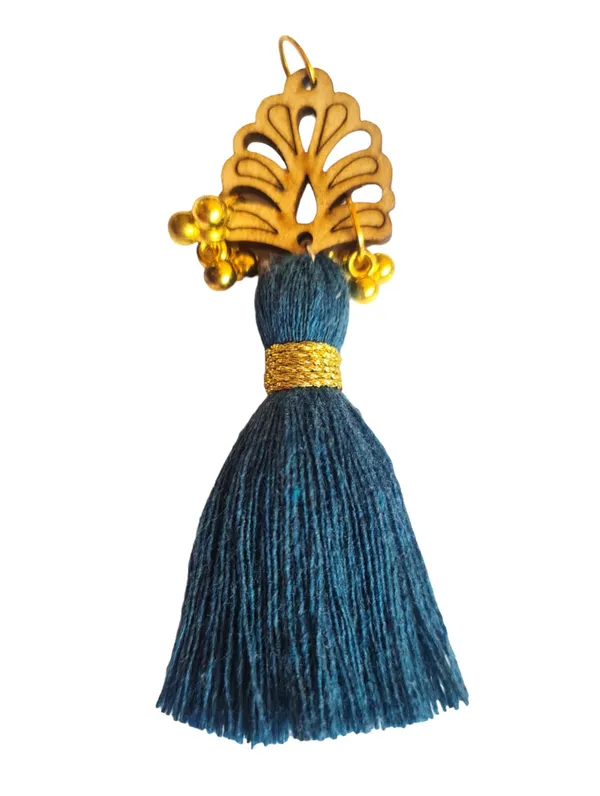 Prussian_Blue_Cotton_Handmade_Mini_Tassels_With_Wood_Leaf_&_Ghungroo_,_Pack_Of_10