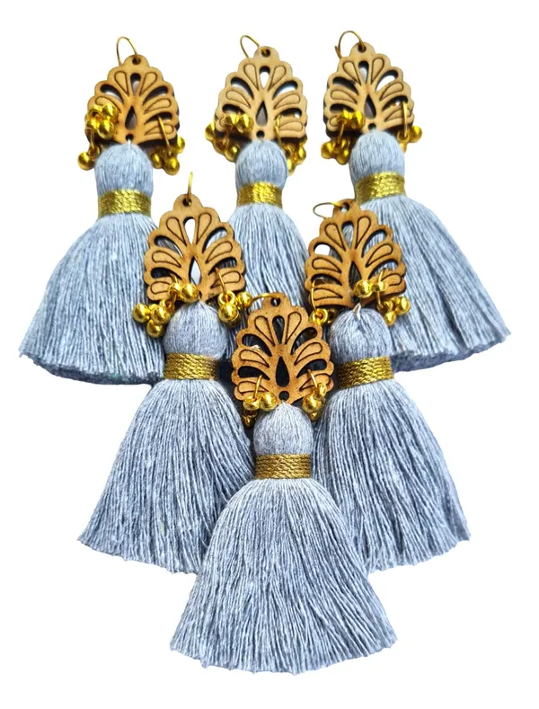 Grey_Cotton_Handmade_Mini_Tassels_With_Wood_Leaf_&_Ghungroo_,_Pack_Of_10