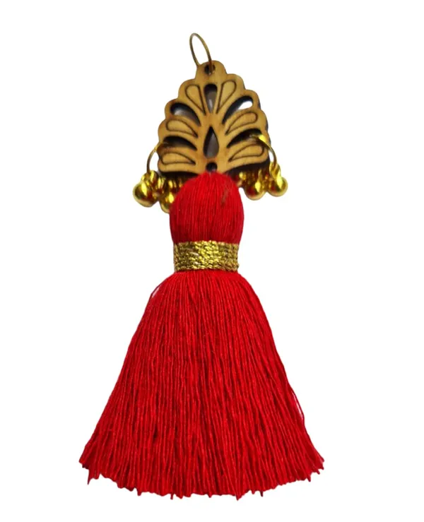Red_Cotton_Handmade_Mini_Tassels_With_Wood_Leaf_&_Ghungroo_,_Pack_Of_10