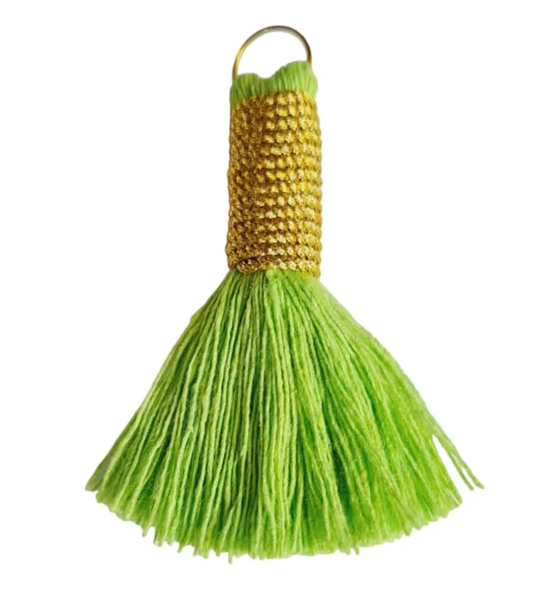 Handmade_Mini_Cotton_Tassels_with_Zari_Winding,_Pack_of_10_(Parrot_Green)