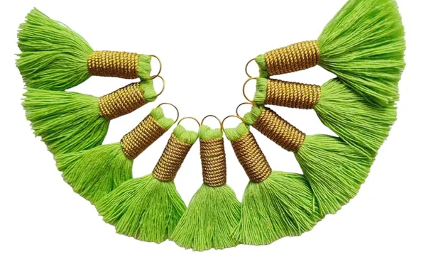 Handmade_Mini_Cotton_Tassels_with_Zari_Winding,_Pack_of_10_(Parrot_Green)