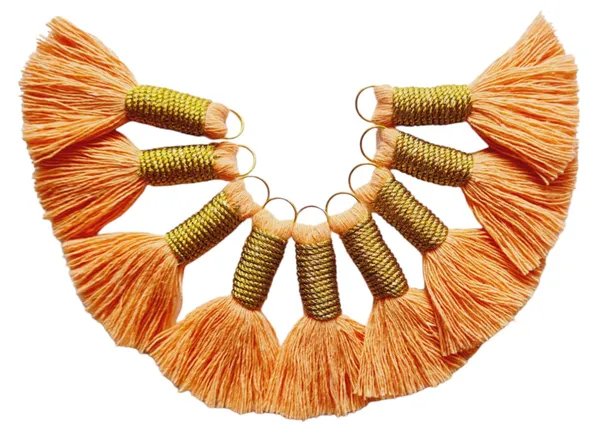 Handmade_Mini_Cotton_Tassels_with_Zari_Winding,_Pack_of_10__(Peach)