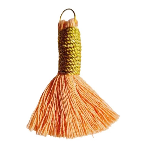 Handmade_Mini_Cotton_Tassels_with_Zari_Winding,_Pack_of_10__(Peach)