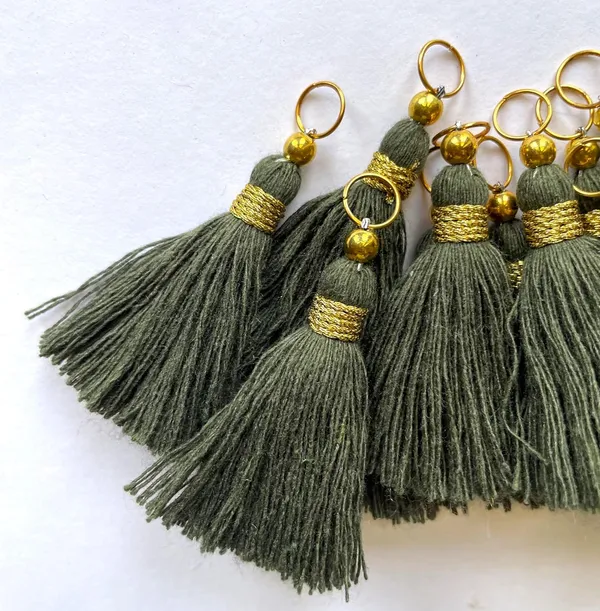 Micro_1.5_inch_Length_Cotton_Handmade_Tassels_for_Saree/Blouse/Dupatta/DIY/Decor_(Pack_of_12)_(Military_Green)