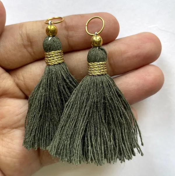 Micro_1.5_inch_Length_Cotton_Handmade_Tassels_for_Saree/Blouse/Dupatta/DIY/Decor_(Pack_of_12)_(Military_Green)