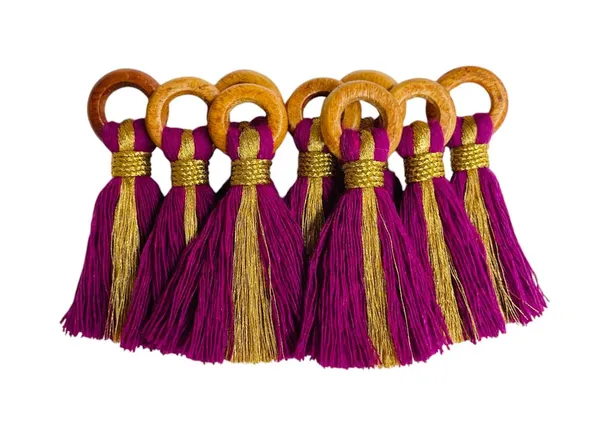 Purple_Cotton_Handmade_Mini_Tassels_With_Mini_Ring_&_Gold_Zari_,__Pack_Of_10