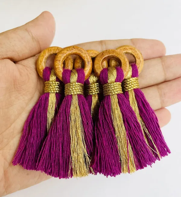 Purple_Cotton_Handmade_Mini_Tassels_With_Mini_Ring_&_Gold_Zari_,__Pack_Of_10