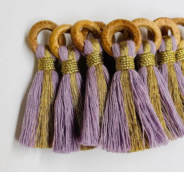 Lavender_Cotton_Handmade_Mini_Tassels_With_Mini_Ring_&_Gold_Zari_,__Pack_Of_10