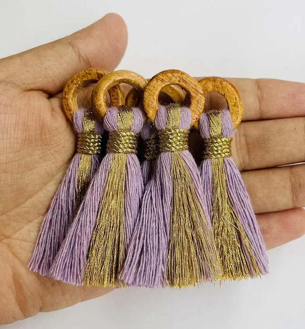 Lavender_Cotton_Handmade_Mini_Tassels_With_Mini_Ring_&_Gold_Zari_,__Pack_Of_10