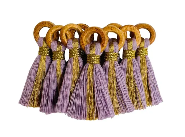 Lavender_Cotton_Handmade_Mini_Tassels_With_Mini_Ring_&_Gold_Zari_,__Pack_Of_10