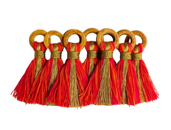 Mix_-_Orange_&_Pink_Cotton_Handmade_Mini_Tassels_With_Mini_Ring_&_Gold_Zari_,__Pack_Of_10